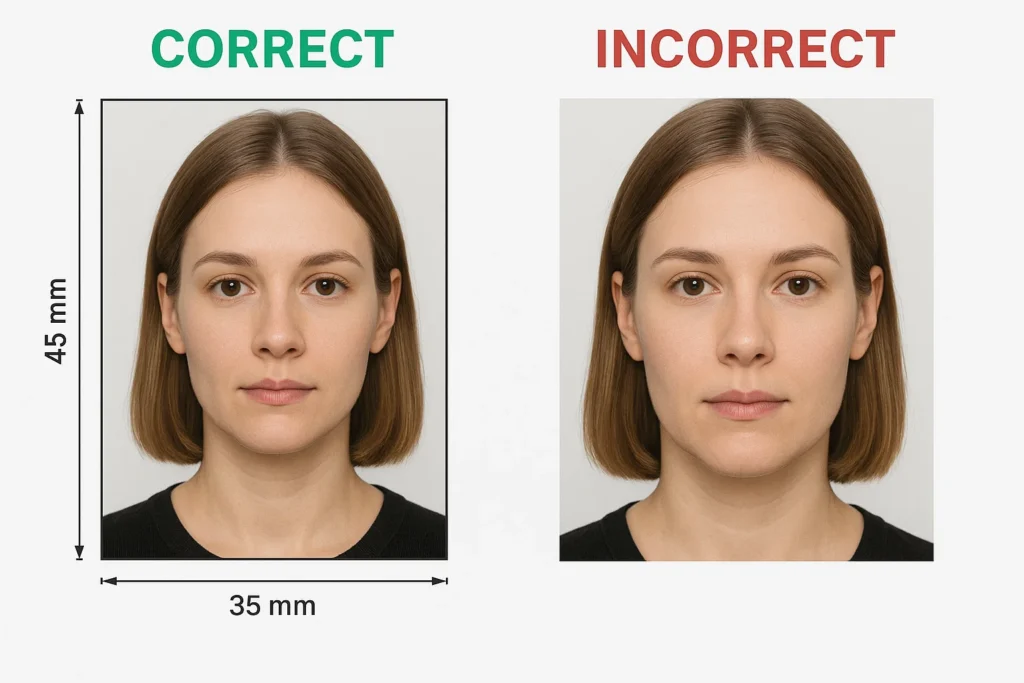 Examples of compliant vs. non-compliant ICAO passport photos